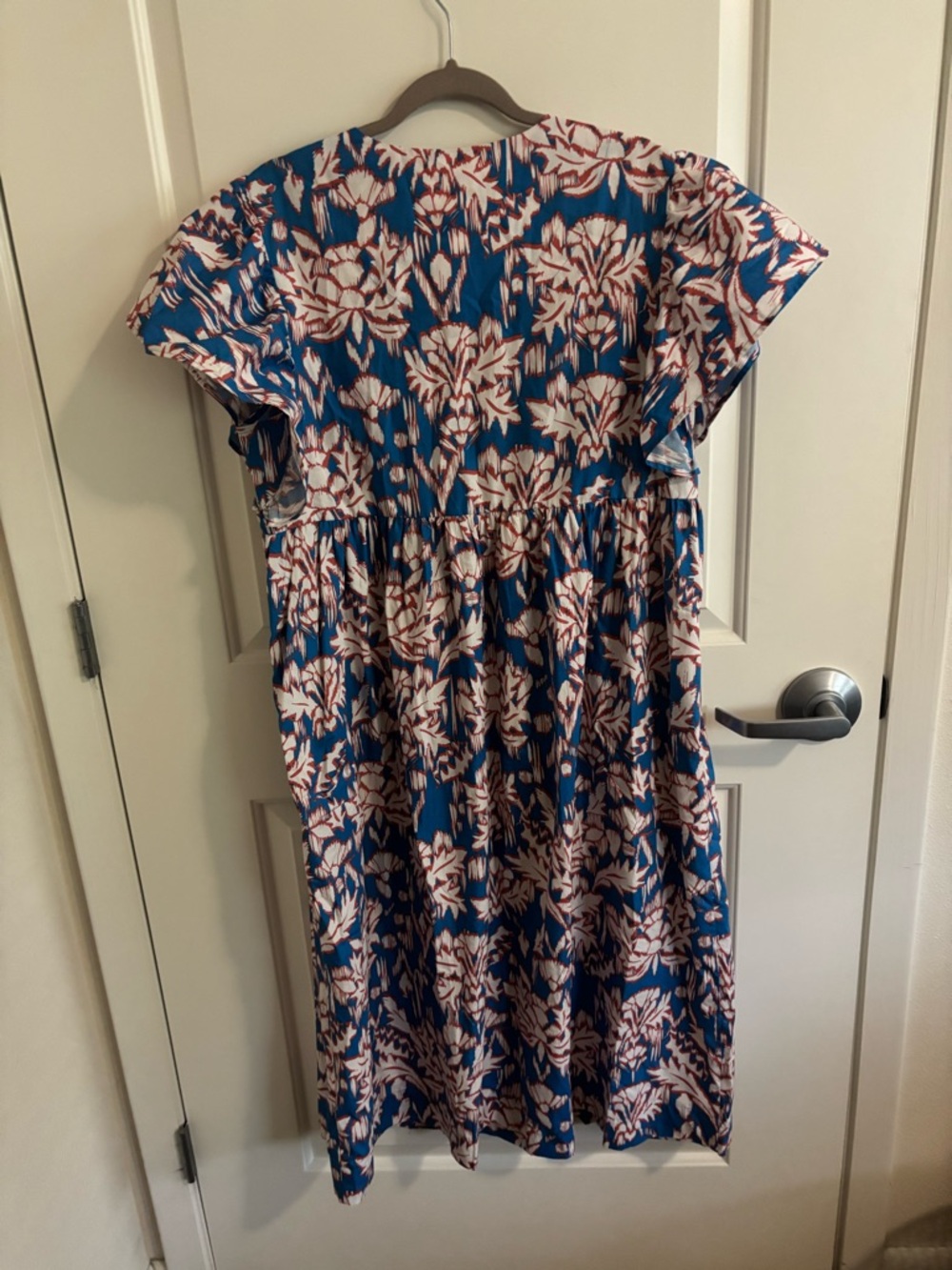 Anthropologie Maeve Blue Printed Flutter-Sleeve Babydoll Dress, Floral, Large - Picture 4 of 9